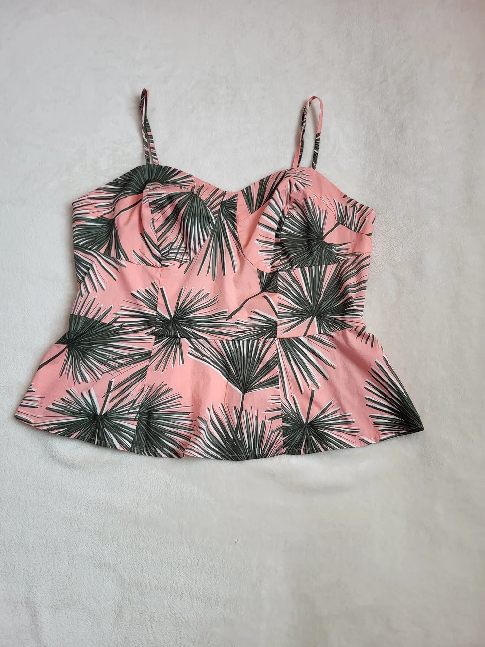 NWT Pink & Green Tropical Palm Print Peplum Cami Blouse Women's XL Summer